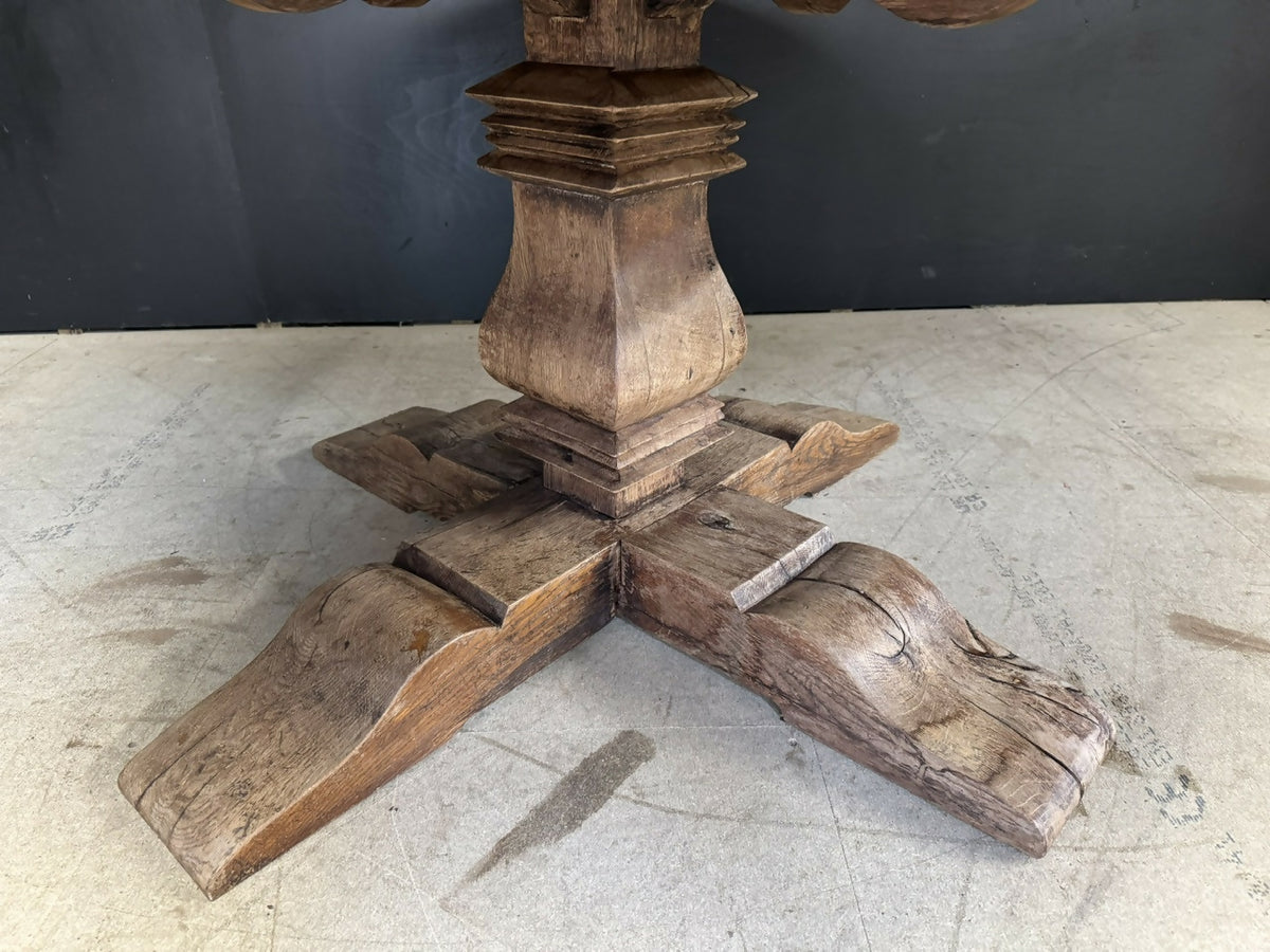 Large Round Bleached Oak Farmhouse Dining Table