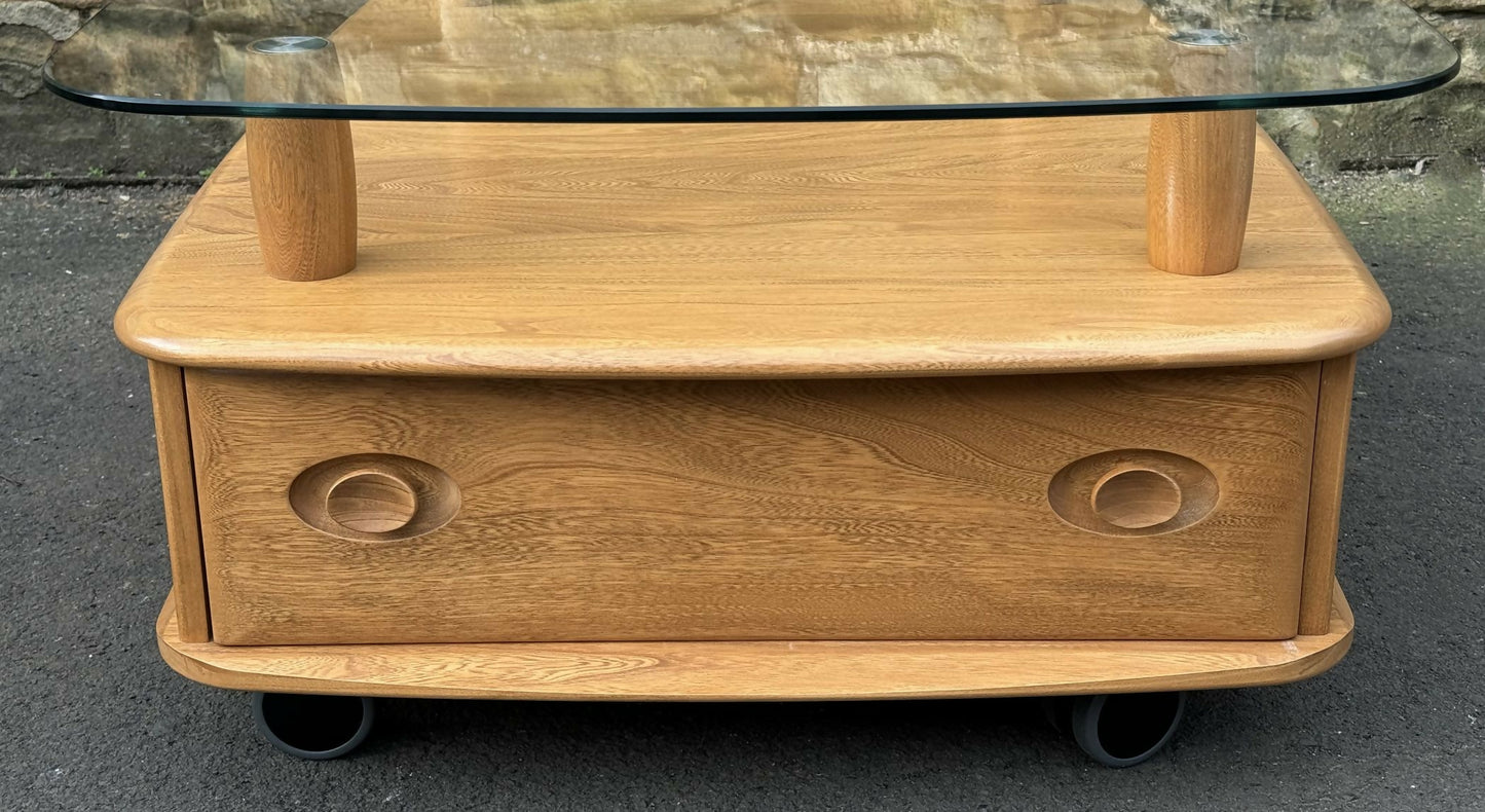Ercol Light Elm Windsor Glass Top Coffee Table - Pandoras Box