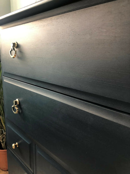 stag navy tall boy chest of drawers