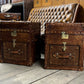 English Bridle Vintage Leather Side Table Trunk - Handmade Bedroom Furniture Pair Bespoke Chest