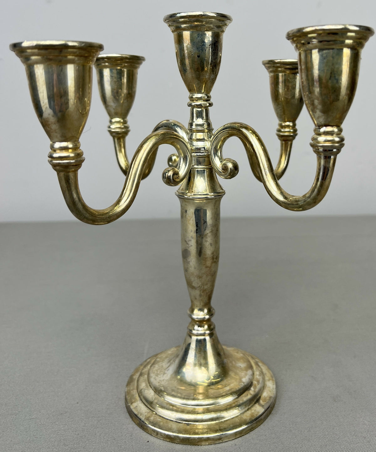 Pair of Candelabras Vintage French Style Metal Five Arm Candle Holders LOT 6484