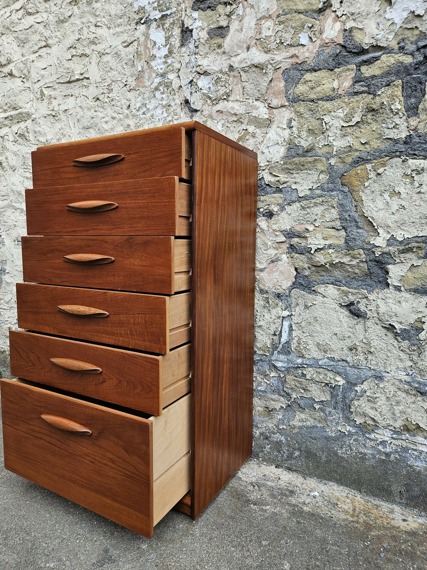 Austinsuite Chest of Drawers: Mid-Century Modern Tallboy Cabinet Teak Six Drawer