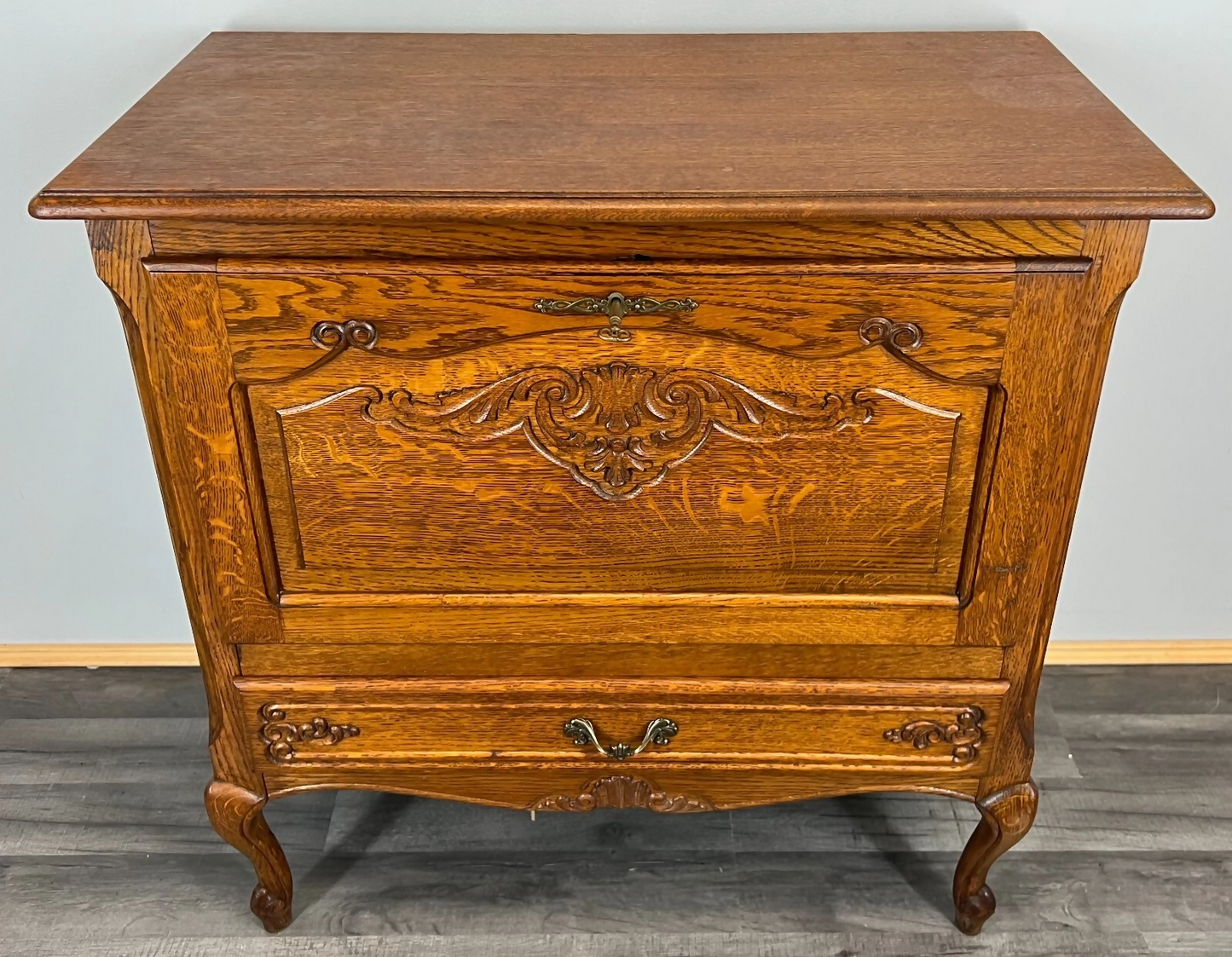 Cabinet Vintage French Louis XVI Style Oak Fall Front Carved Sideboard LOT 3779