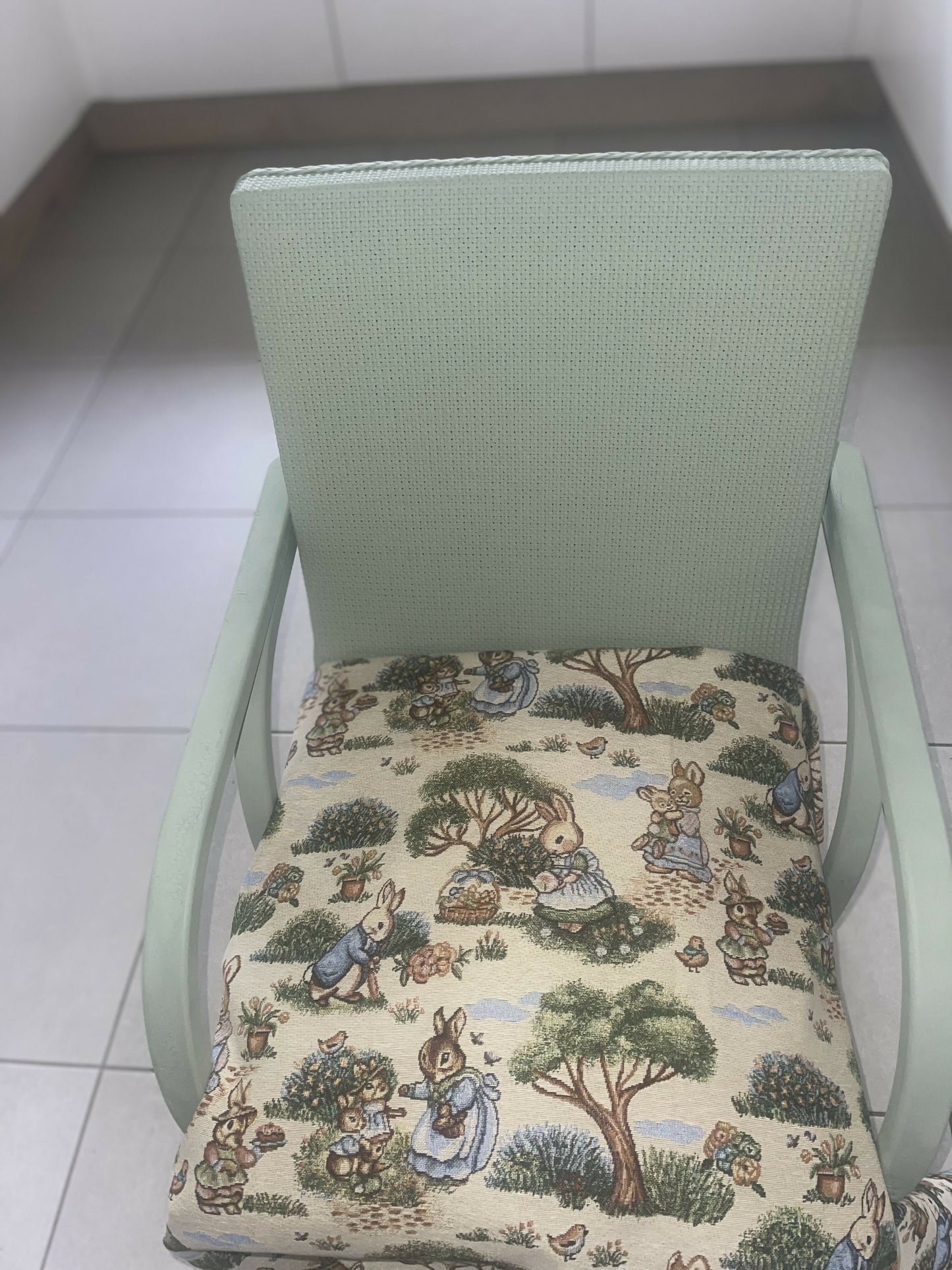 Mid century chair. Comes in two pieces. Very cool. Sage green - you choose your fabric.