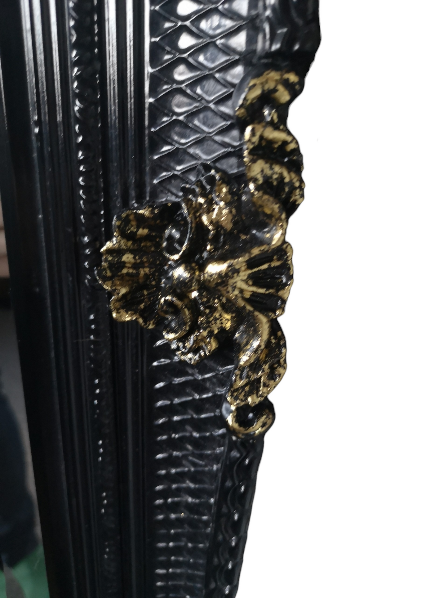 Large Decorative Baroque Style Bevelled Mirror In Gold & Black Frame