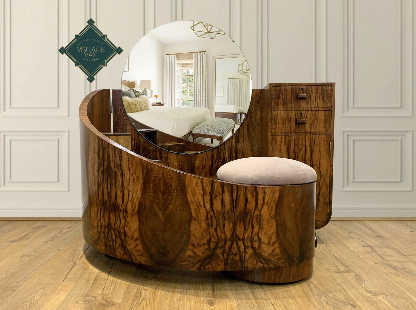 c.1930 French Art Deco olivewood Metamorphic dressing table/vanity