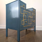 Large Blue and gold vintage chest of drawers with geometric pattern and original mirrors