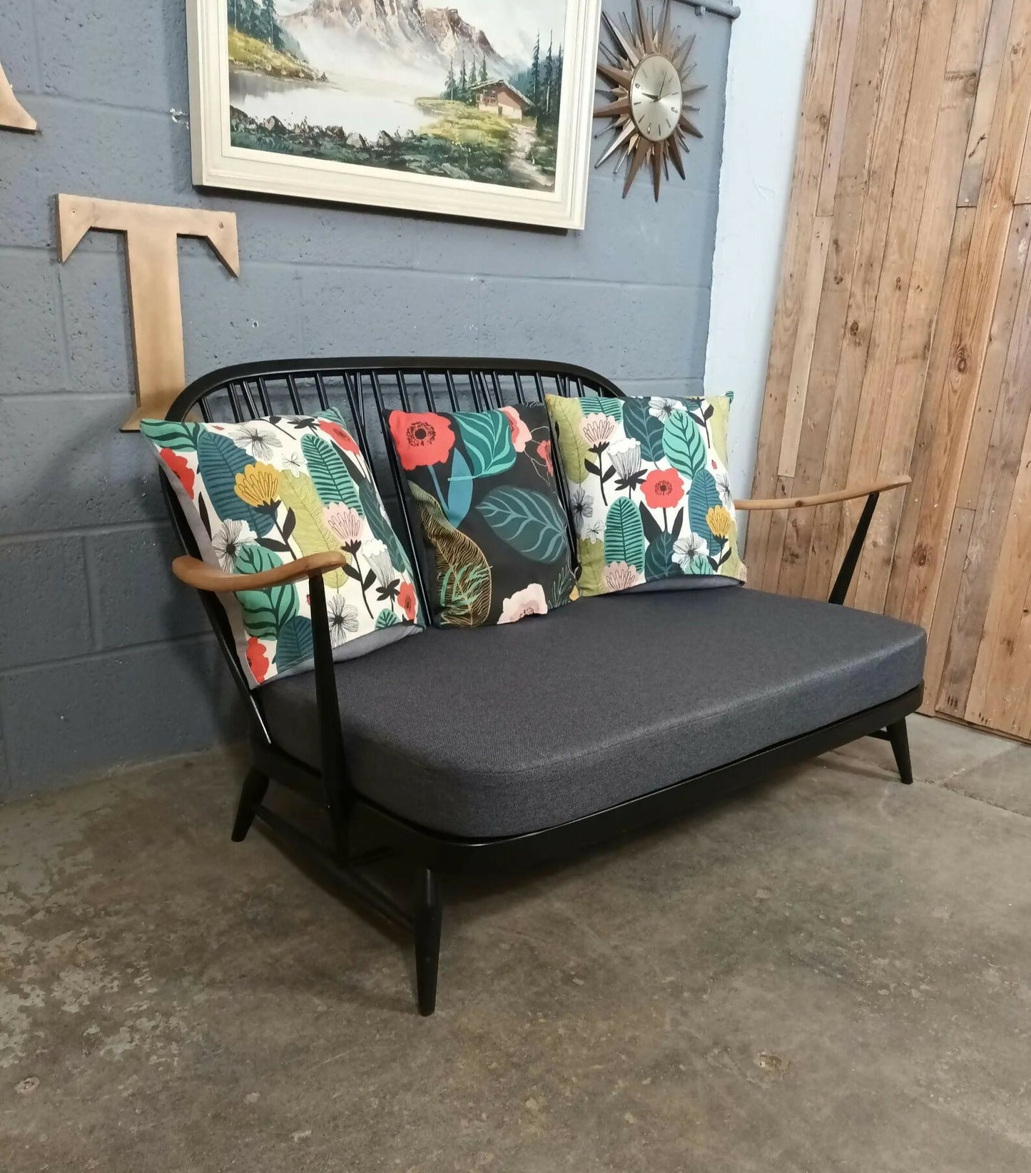 Ercol 203/2 sofa - black finish - fully refurbished