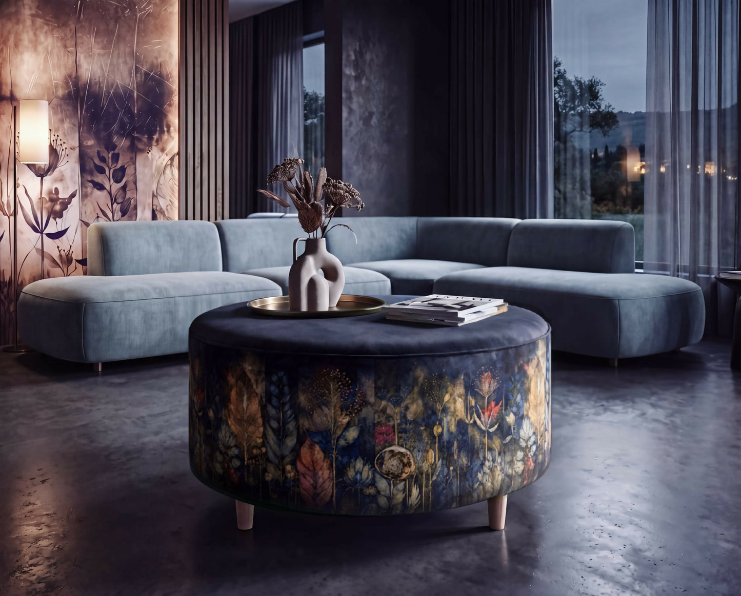 Luxurious Bespoke Floral Velvet Ottoman Coffee Table
