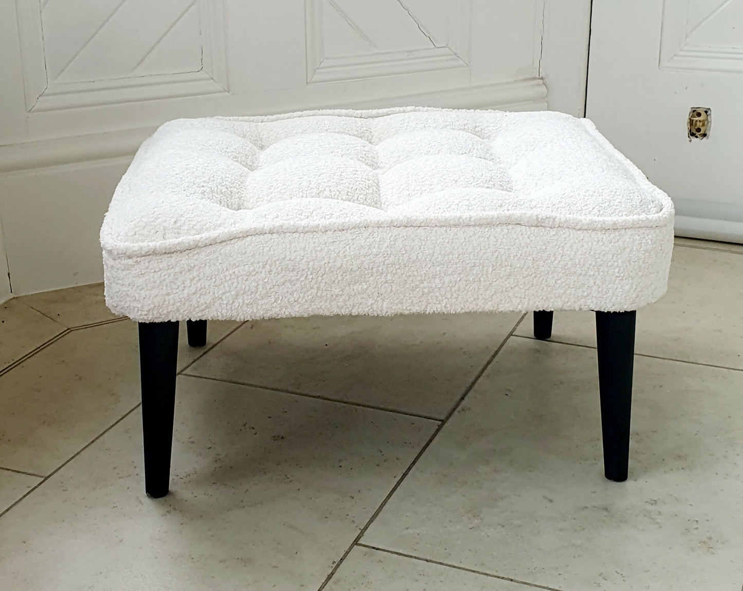 Footstool. Reupholstered, Fully Restored. Mid-century in origin. Boucle