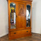 Edwardian Stripped Satinwood Double Mirror Door Wardrobe