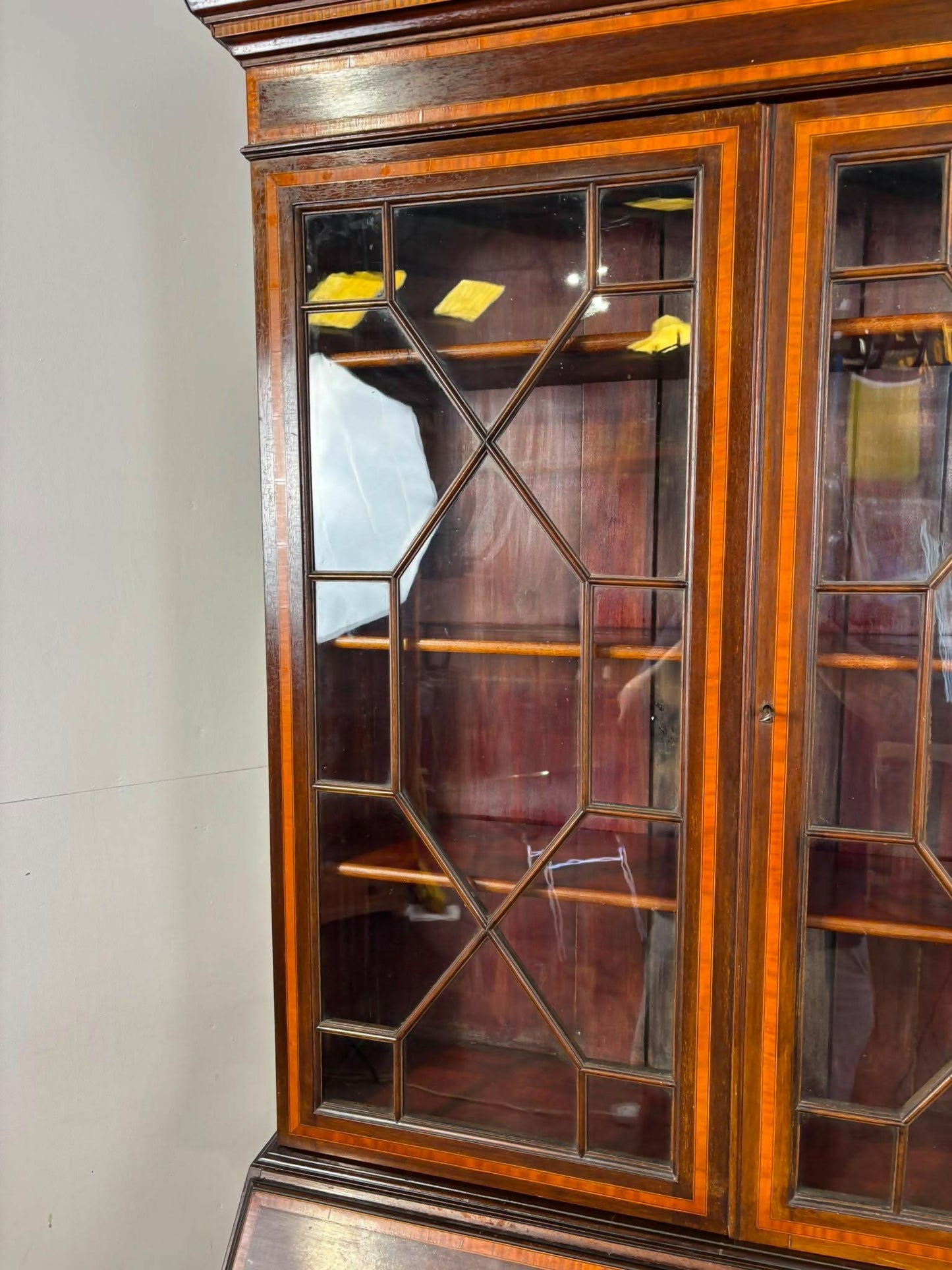 Edwardian Sheraton Style Inlaid Mahogany Bureau Bookcase