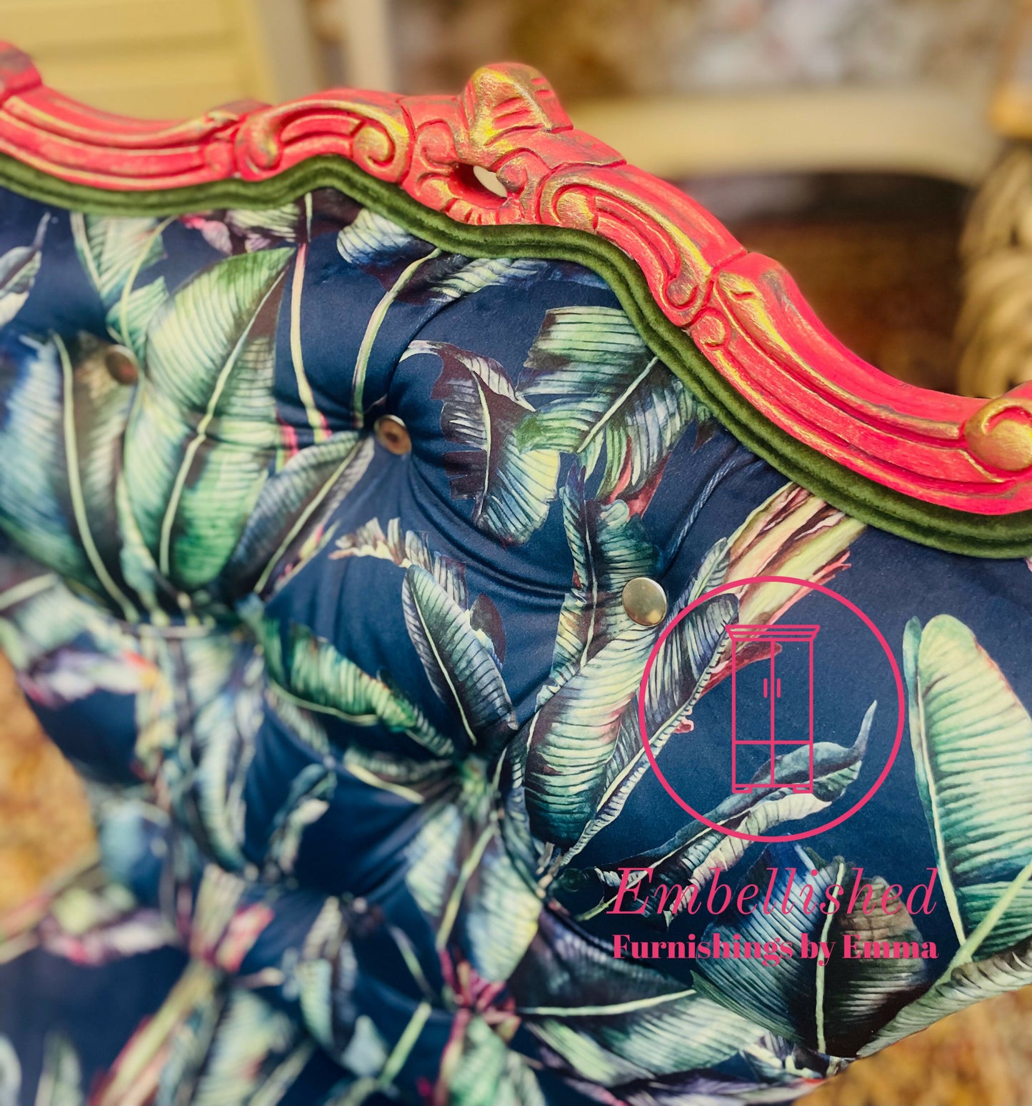 Bold statement accent chair. Pinks,blues and golds