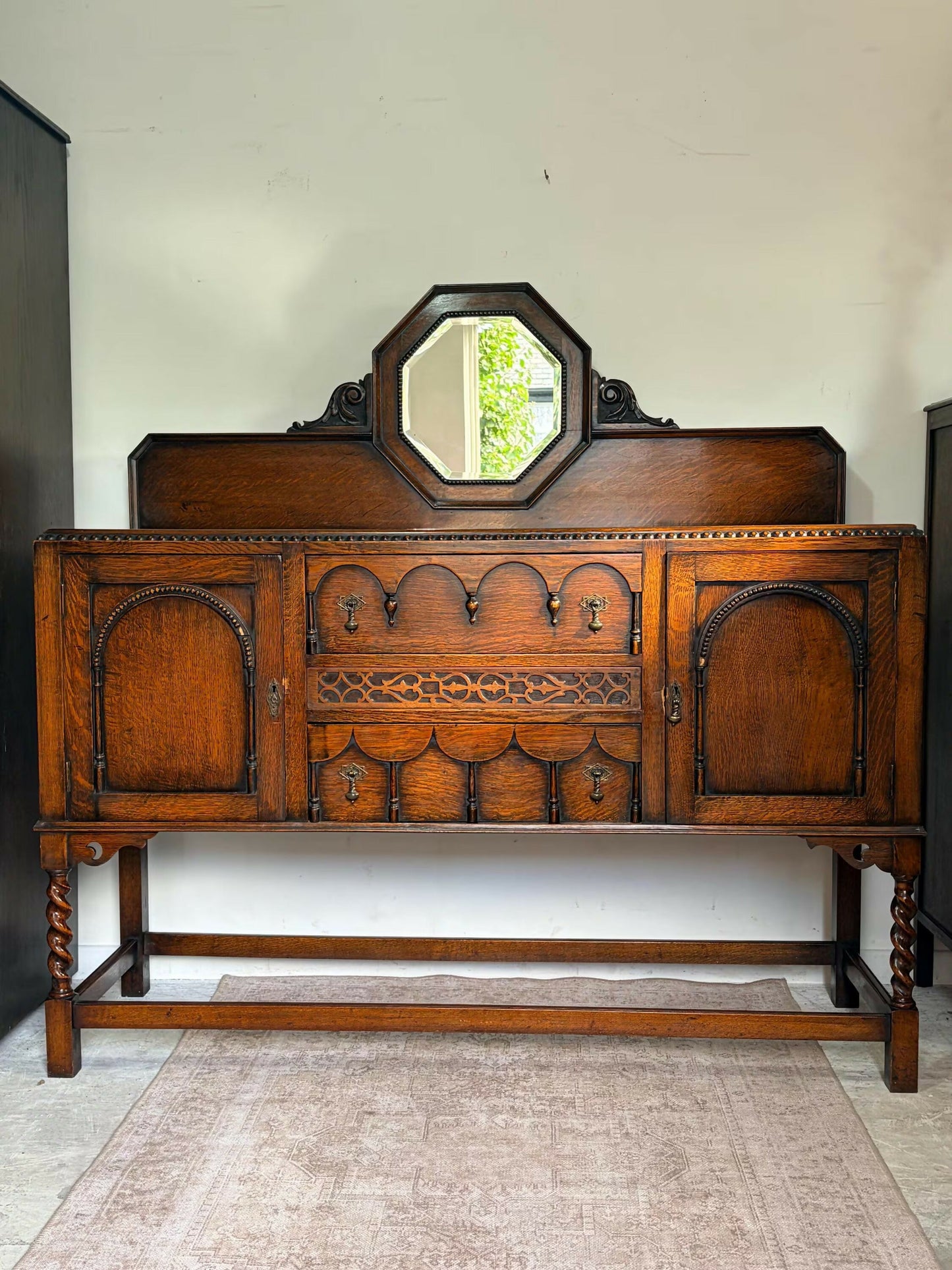 Mid century retro vintage oak sideboard barley twist
