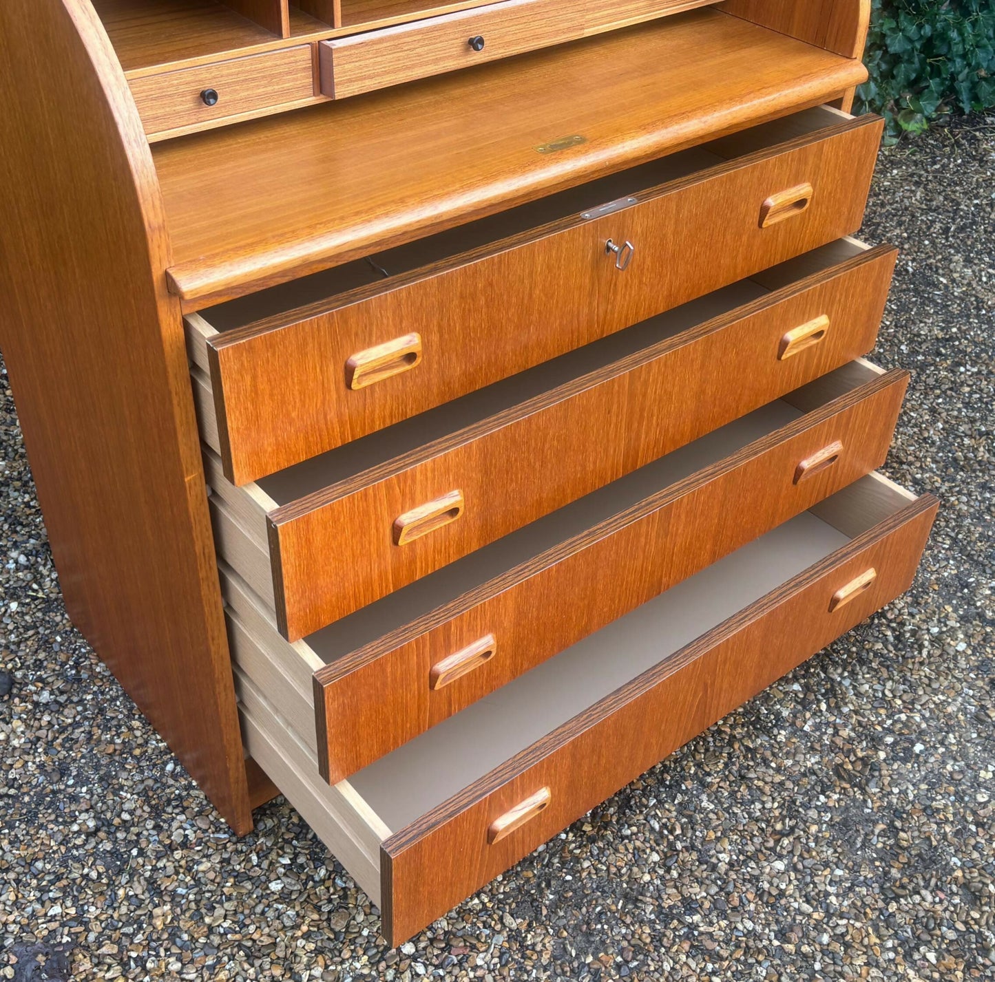 Mid Century Cylinder Top Bureau In Teak