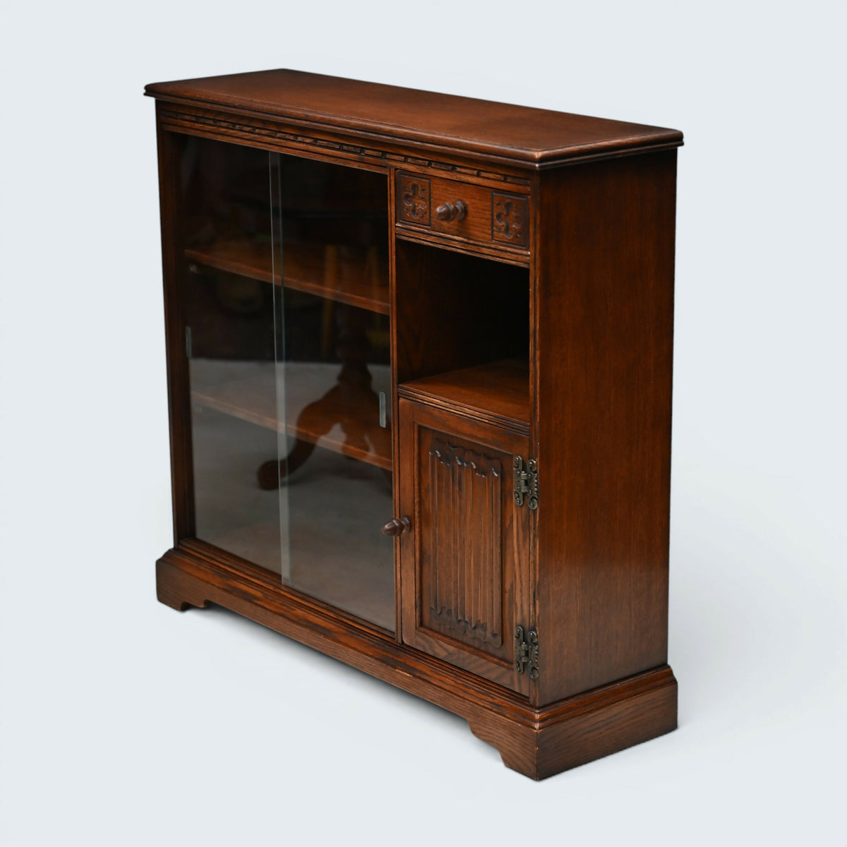 Old Charm Narrow Bookcase Cupboard Drawer Tudor Brown Finish FREE UK Delivery*