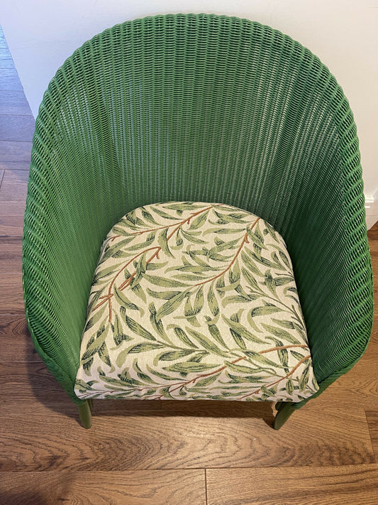 Green painted Lloyd loom 1961 chair with matching fabric