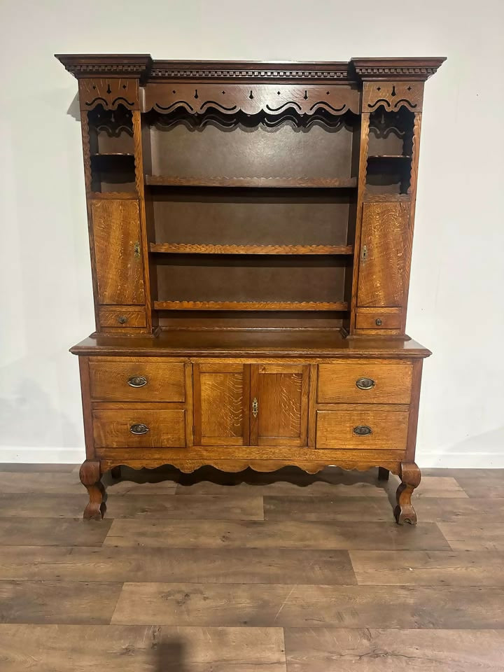 Vintage Oak Dresser With Rack4