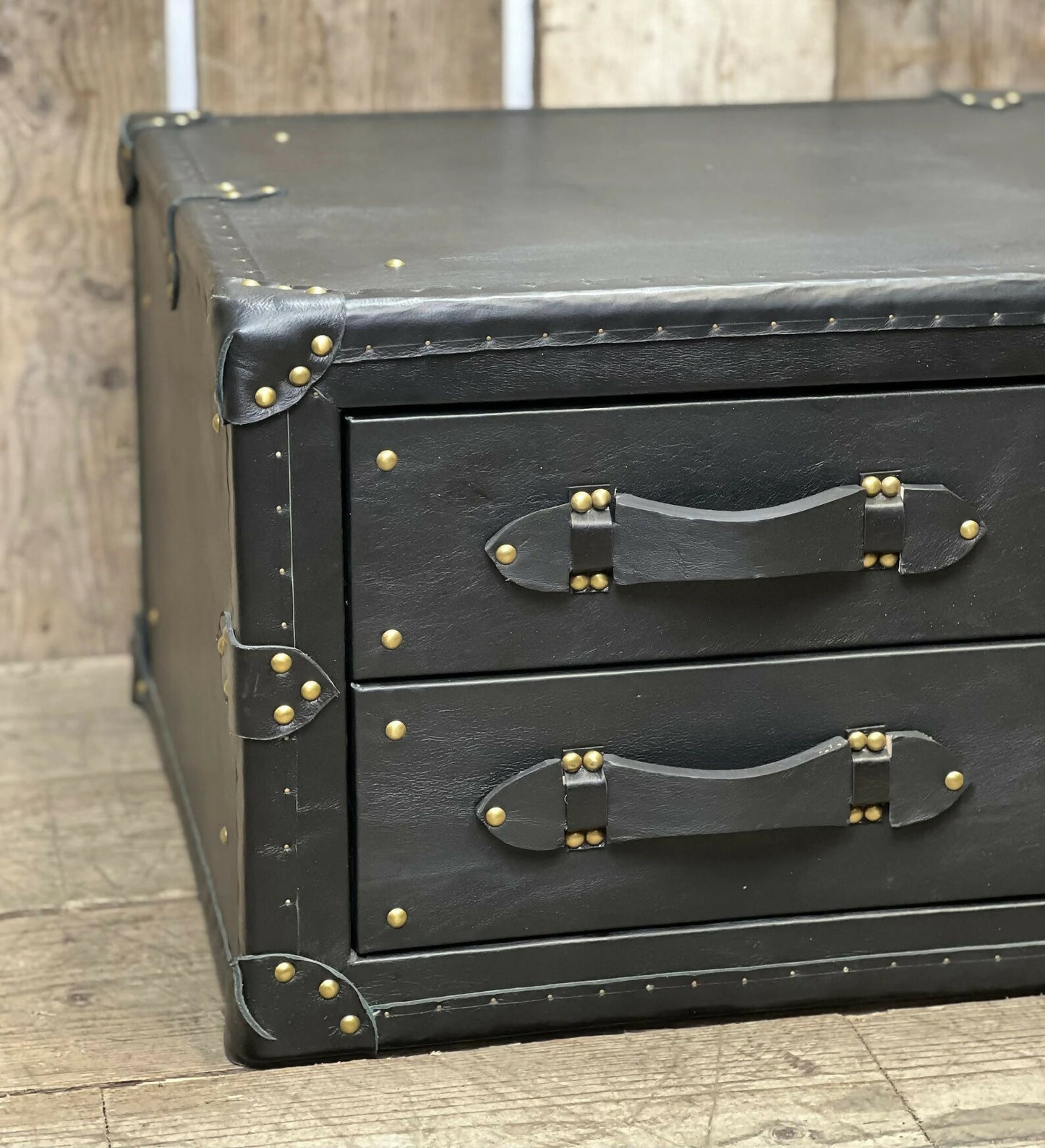 XL Black Leather 2 Drawer Coffee Table, End Table