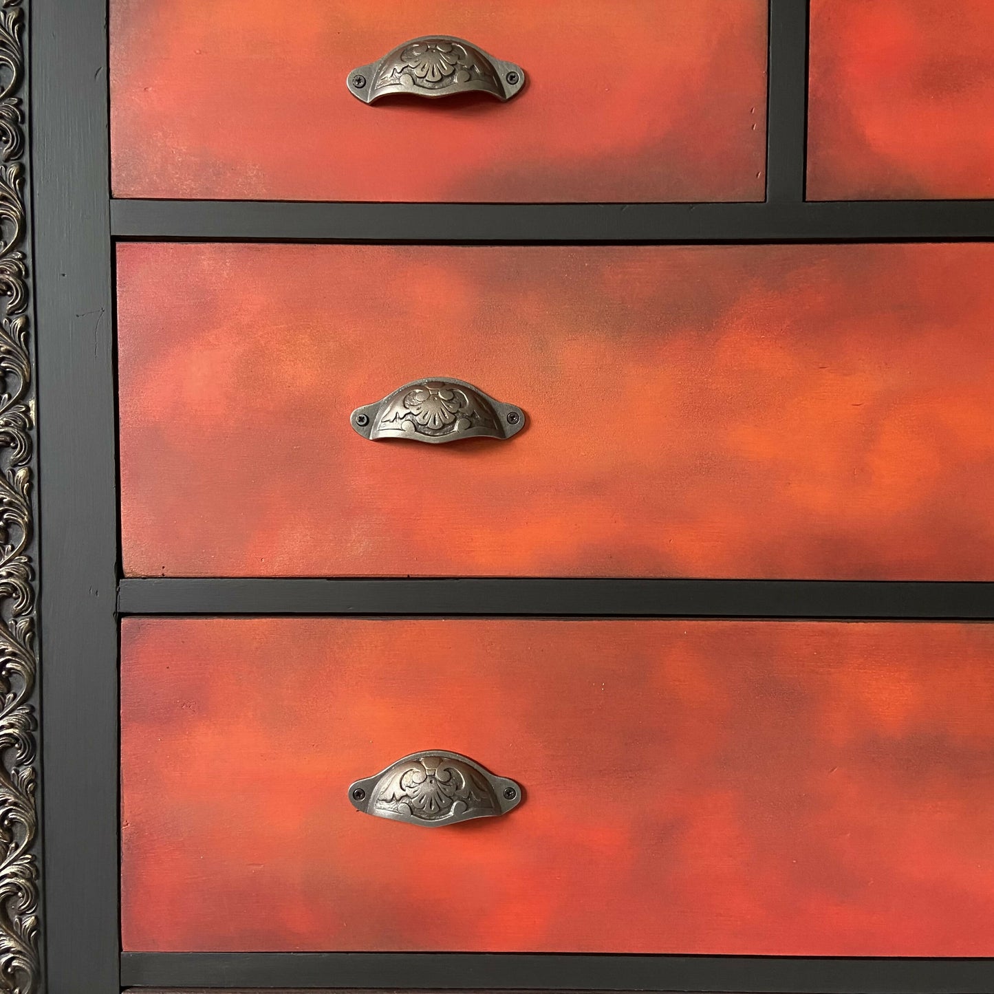 Tall chest of drawers, orange, red black