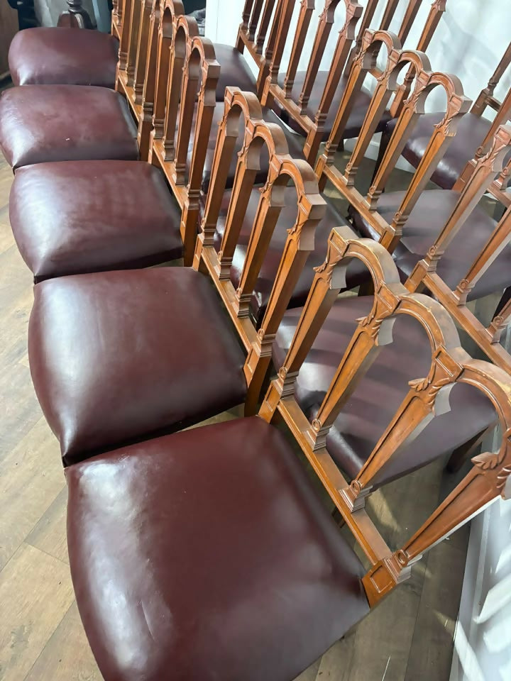 Set Of Twelve Mahogany Dining Chairs With Burgundy Leather Upholstered Seats