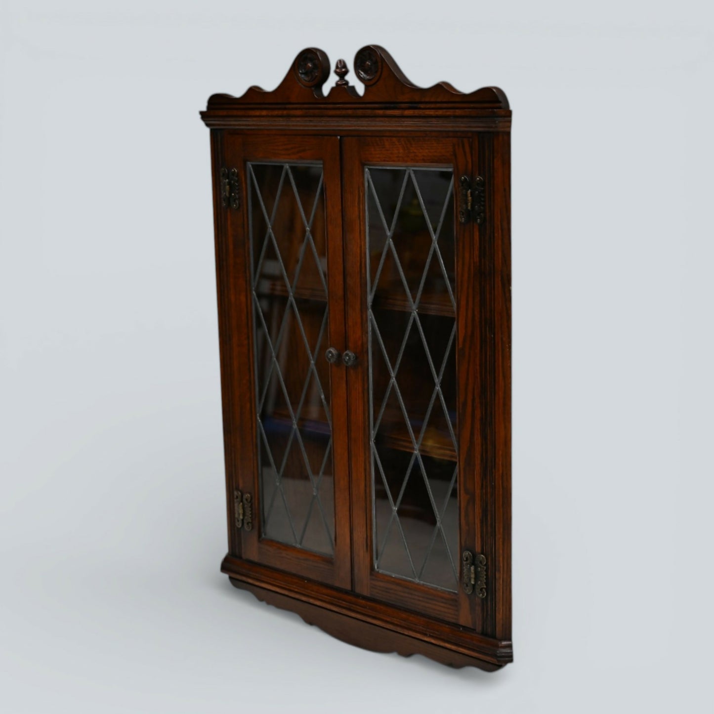 Old Charm Hanging Corner Display Cabinet Leaded Glass Tudor Brown *FREE Delivery