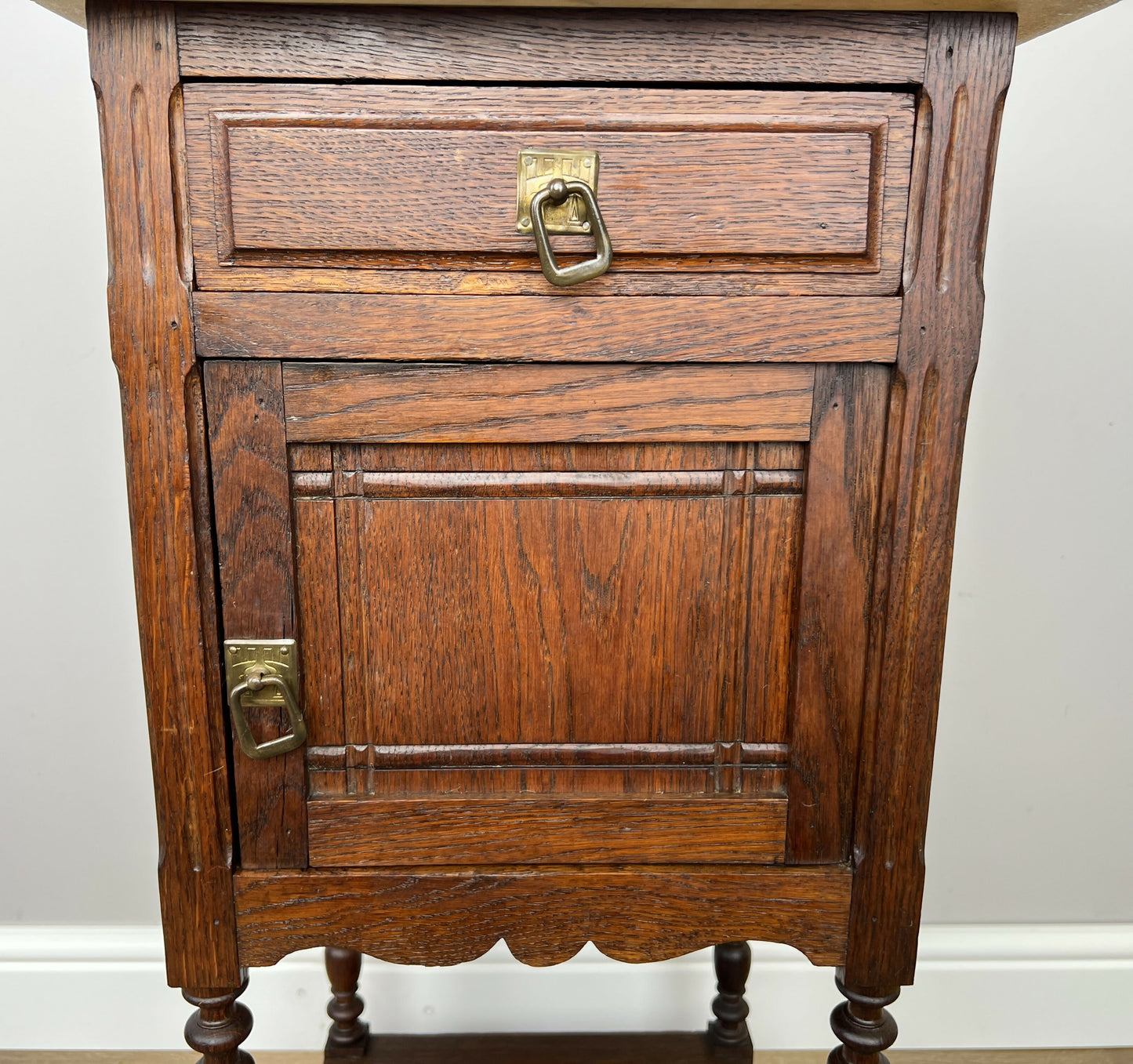 Bedside Table Antique French Style Marble Top Oak Cabinet Nightstand LOT 6246