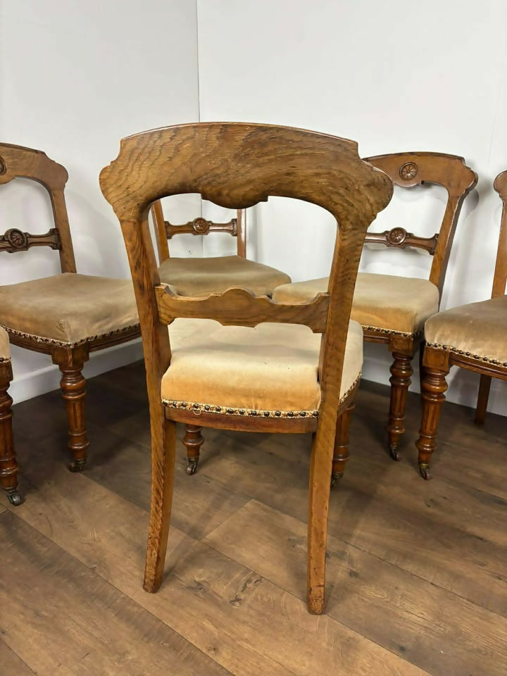 Victorian Set of Six Carved Walnut Dining Chairs