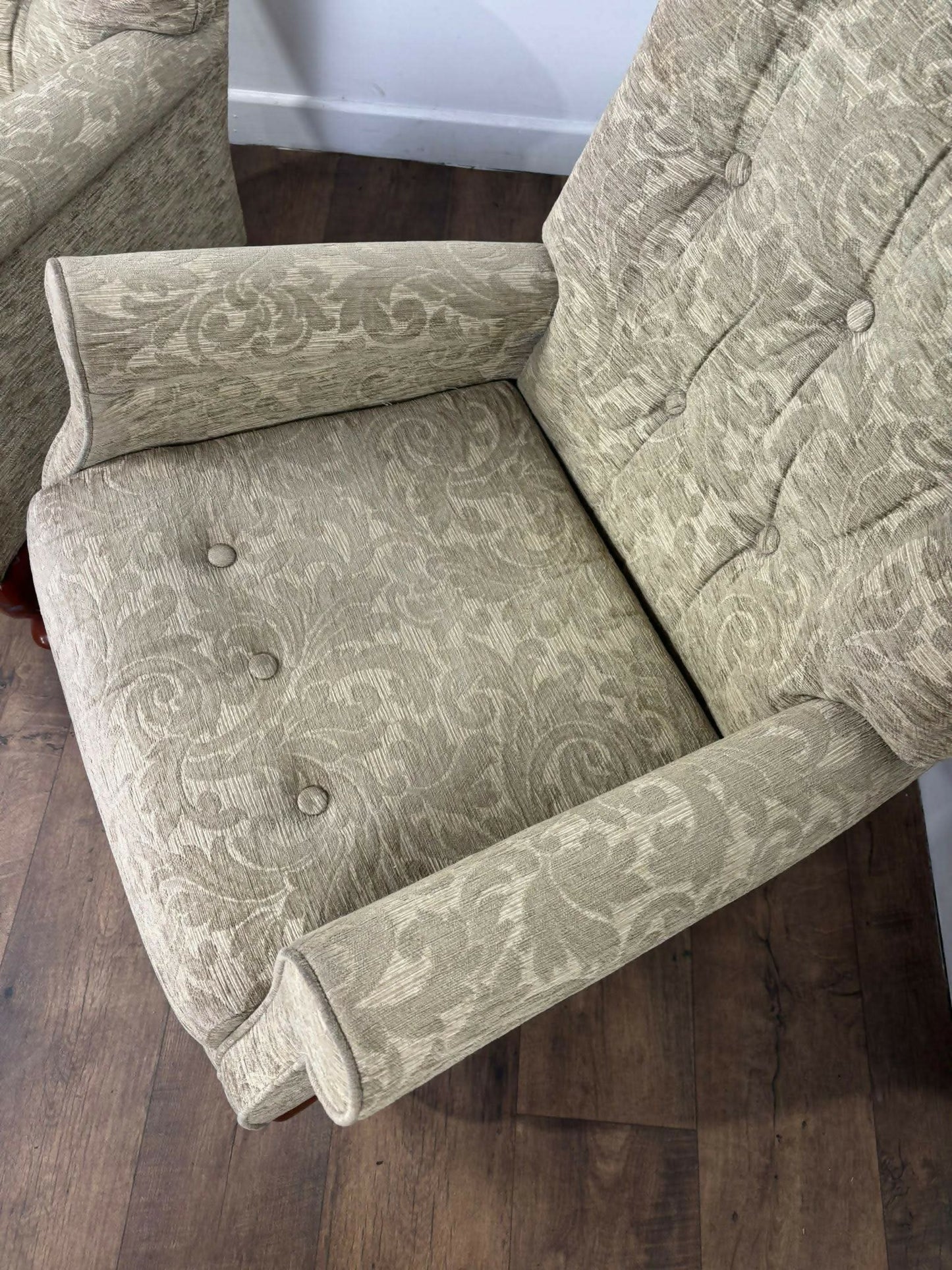 Pair of Reproduction Button Backed Upholstered Armchairs