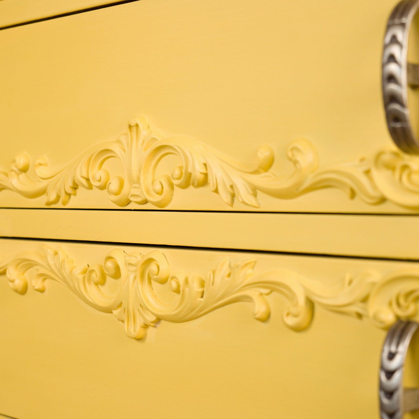 Vintage Yellow Chest of Drawers with Ornate Detailing