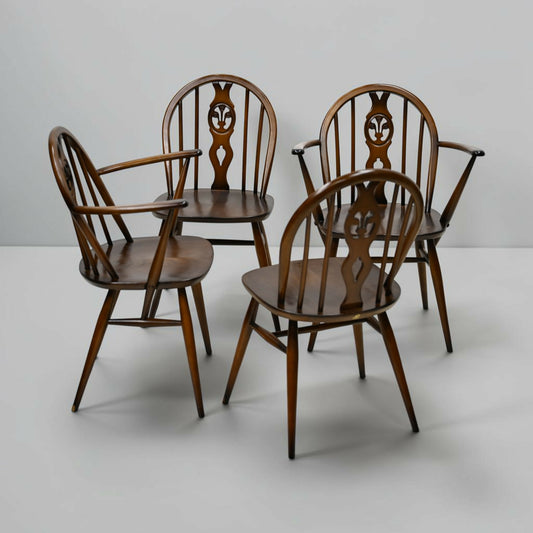 4 Ercol Windsor Dining Chairs Fleur-De-Lyes Traditional Finish FREE UK Delivery*