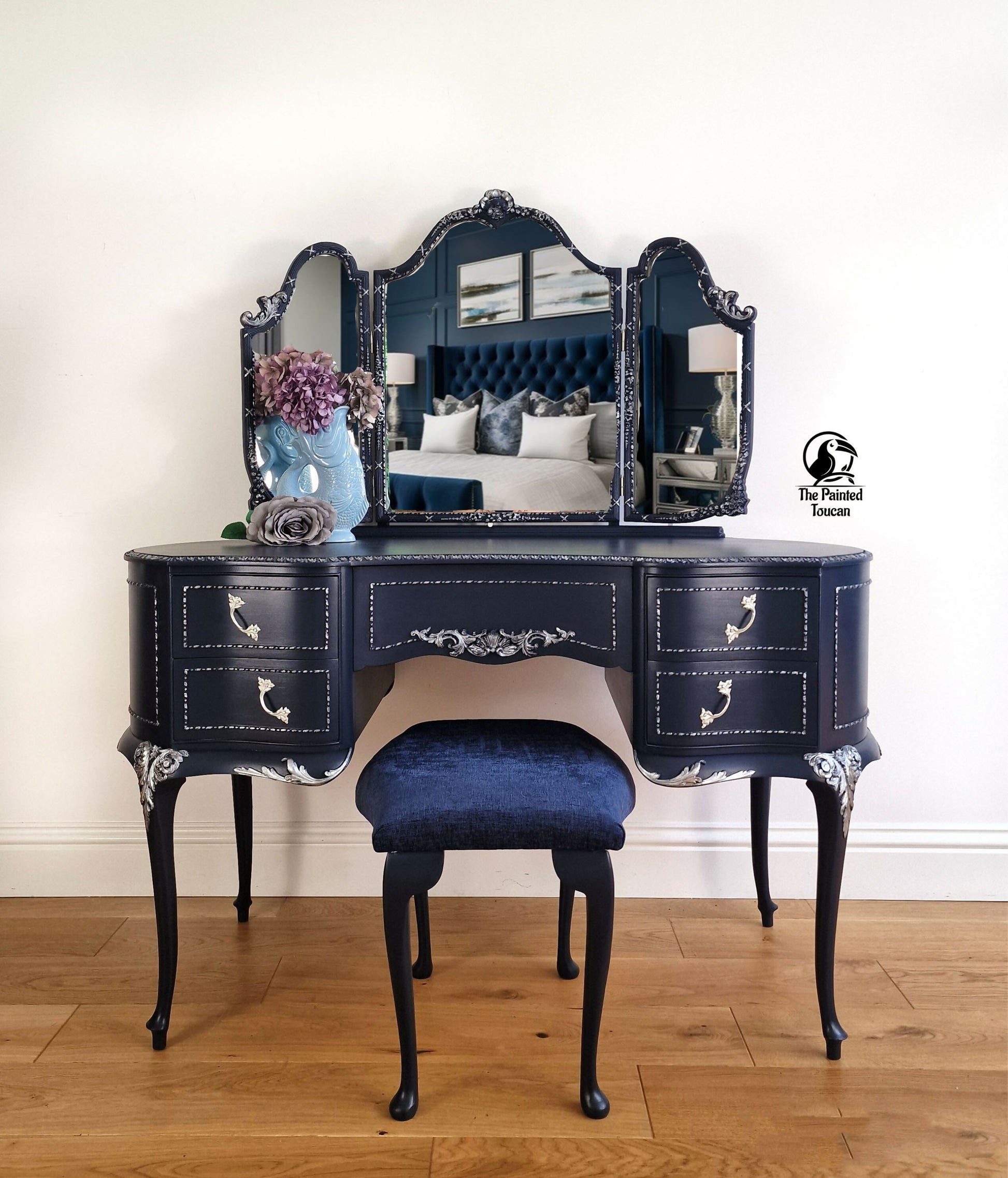 Navy Vintage Olympus French-style Dressing Table with mirror
