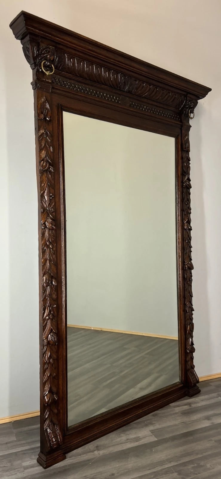 Antique French Oak Wall Mirror with Carved Frame Wall Decor 197cm LOT 4352