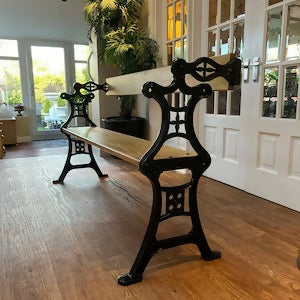 Reversible Fully Restored Railway Tram Garden Bench Cast Iron with Oak Wood, Victorian