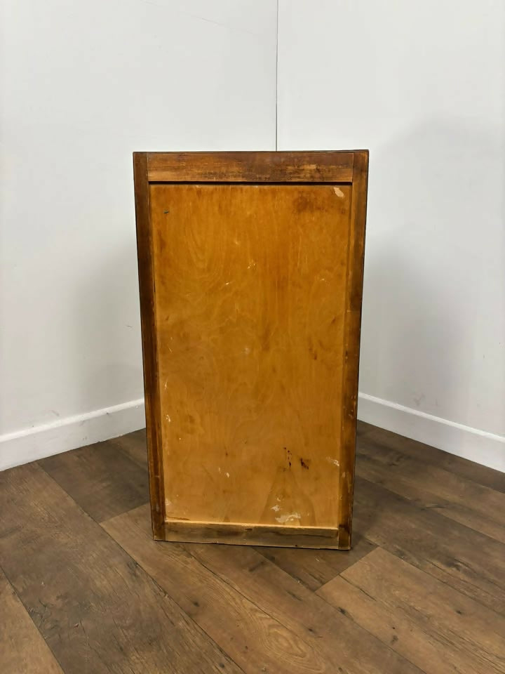 Vintage Dark Oak Veneer Narrow Of Four Drawer Chest