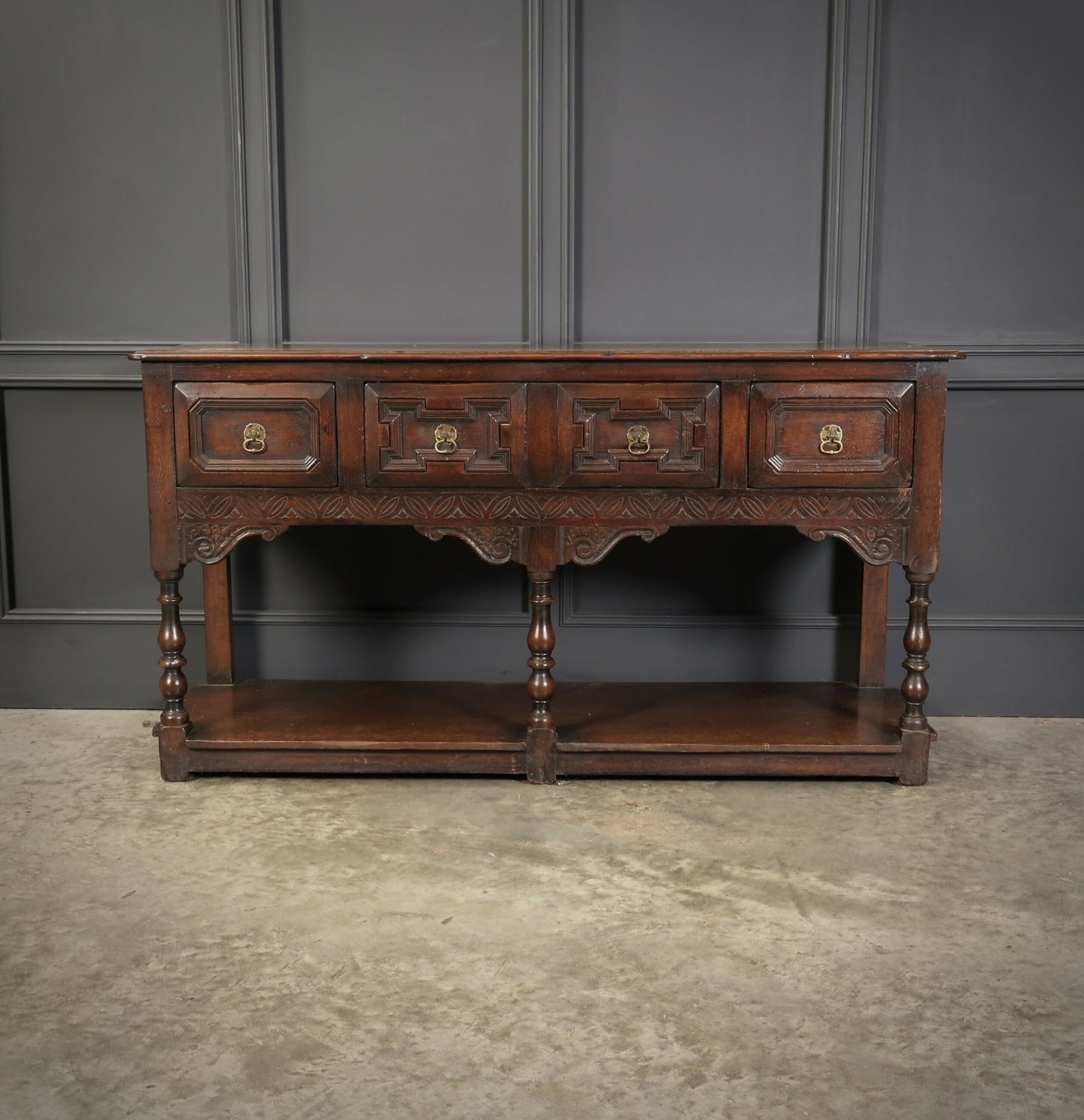 Rustic Oak Carved Antique Sideboard