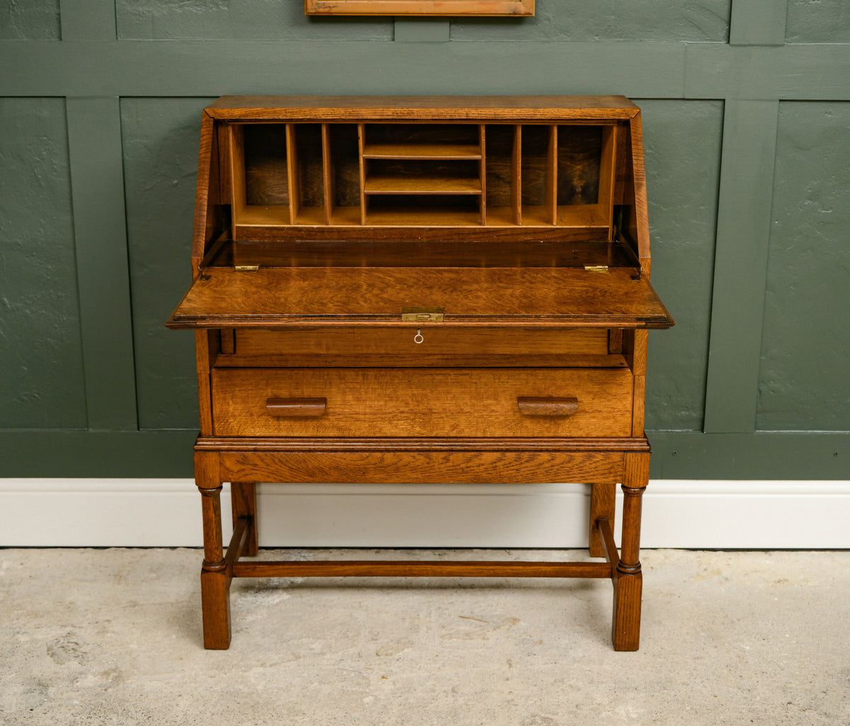 Vintage Oak Bureau Writing Desk - 1930s - 1940s