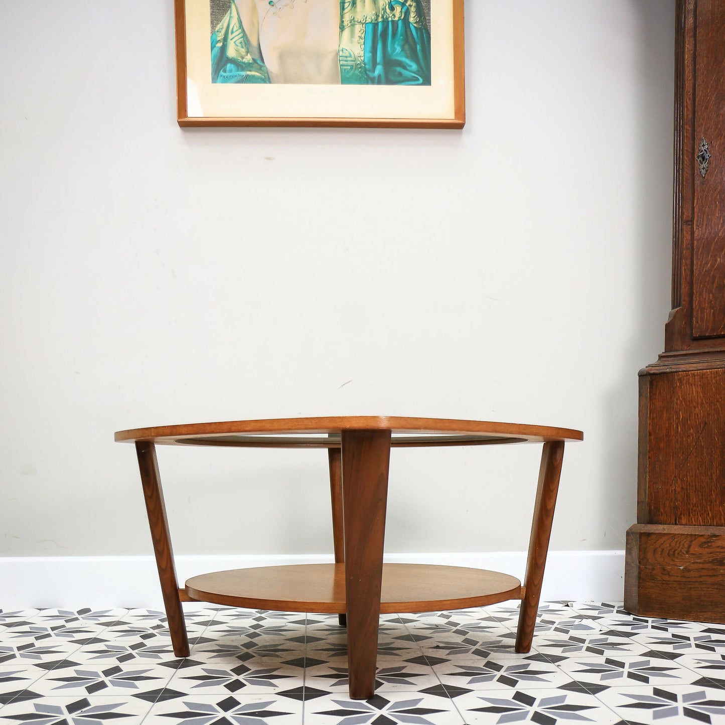 Remploy Teak Coffee Table with Two Tiers Glass Top and Afromosia Legs