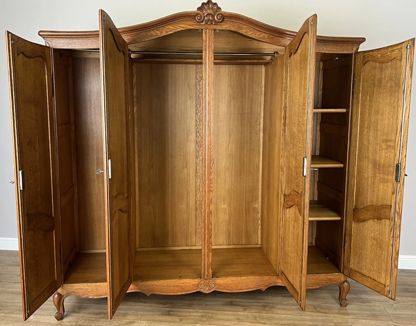 Wardrobe Vintage French Louis XVI Style Four Door Oak Carved Armoire LOT 6080
