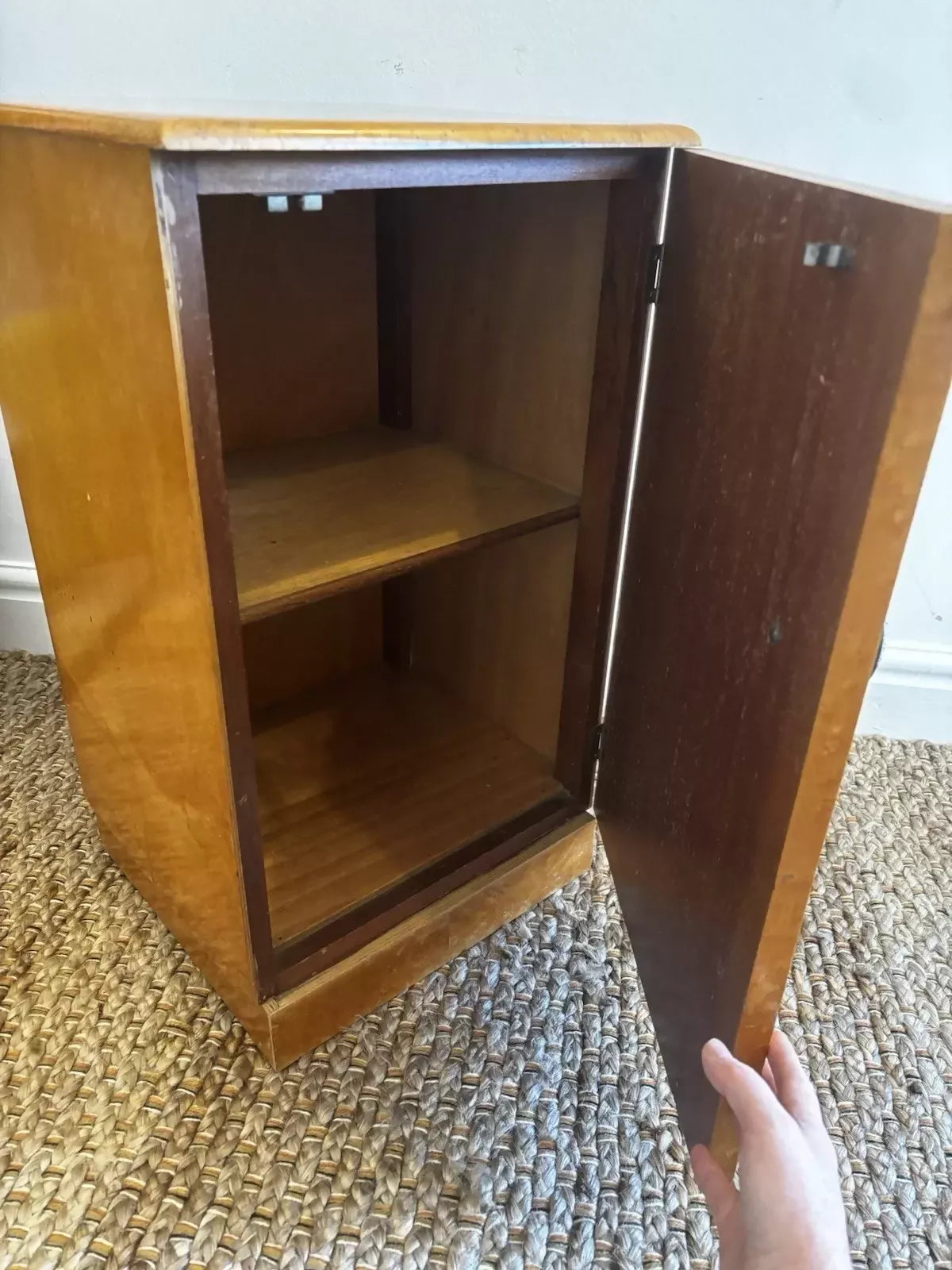 Vintage Birdseye Maple Bedside Cabinet Art Deco Cupboard 30s Antique Nightstand