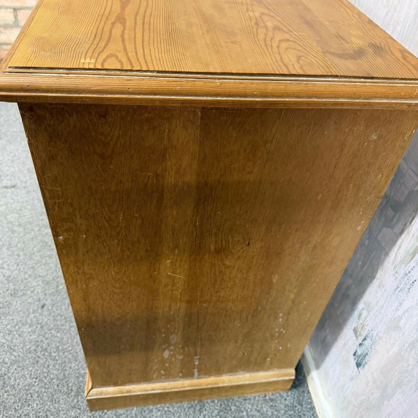 Vintage Solid Pine Low Chest of 3 Drawers Knob Handles Plinth