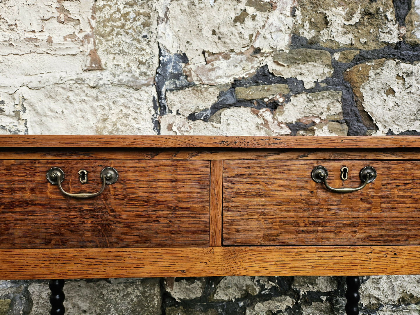 Vintage Oak Chest Of Drawers Two Drawer Cabinet Lovely Detailing Ebonised In Black