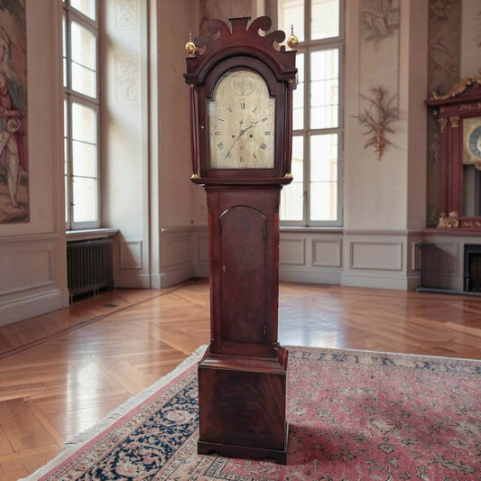 Georgian Mahogany Longcase Clock, Silvered Dial. 8 Day