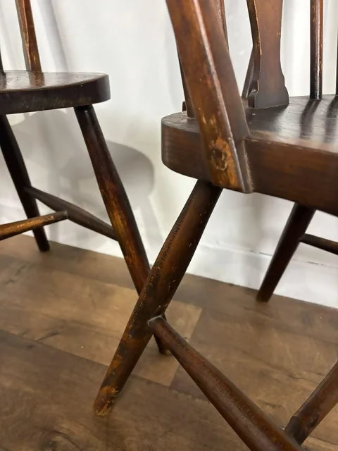 Vintage Set Of Four Oak Wheelback Dining Chairs