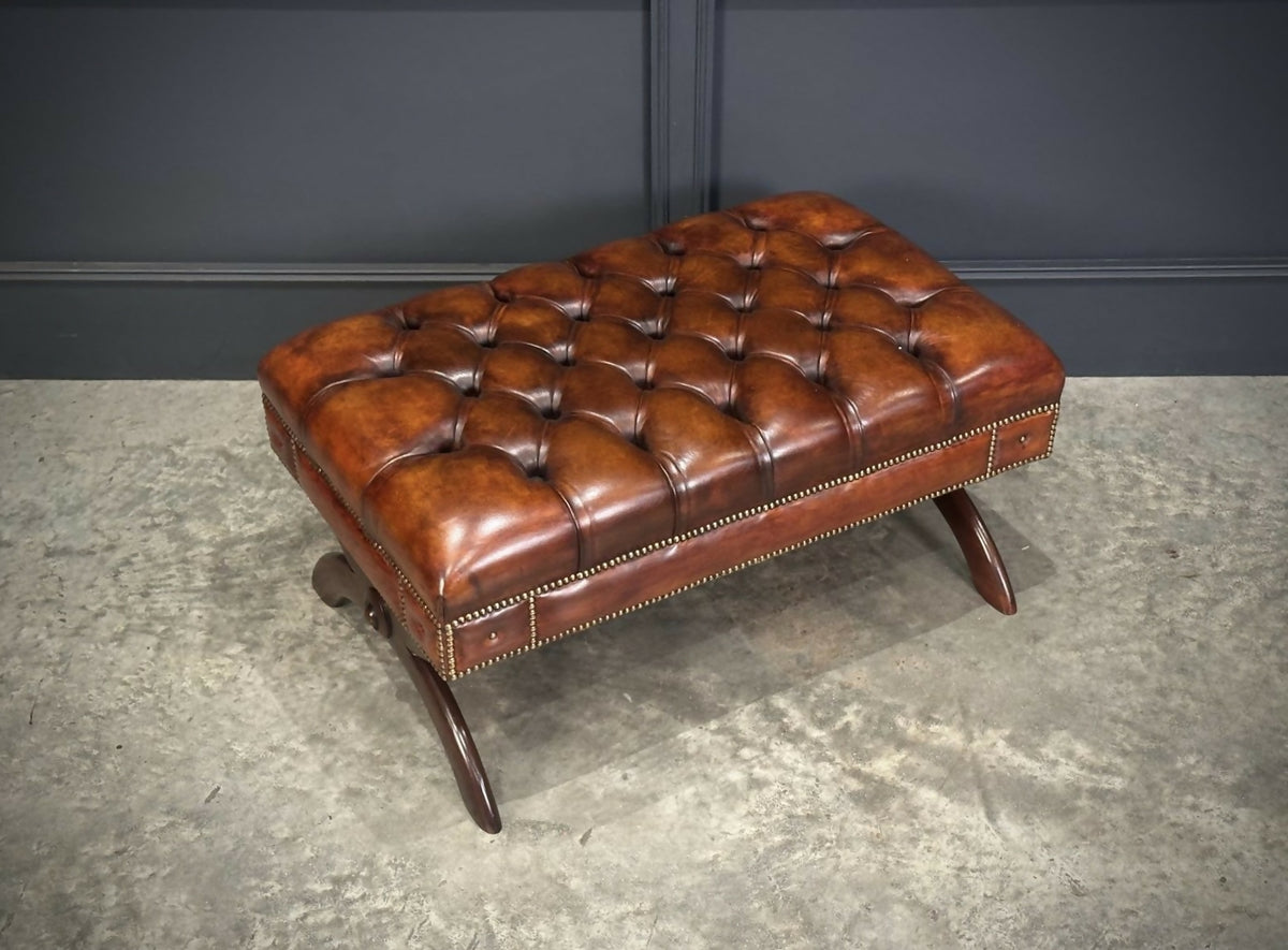 Hand Dyed Buttoned Leather Footstool