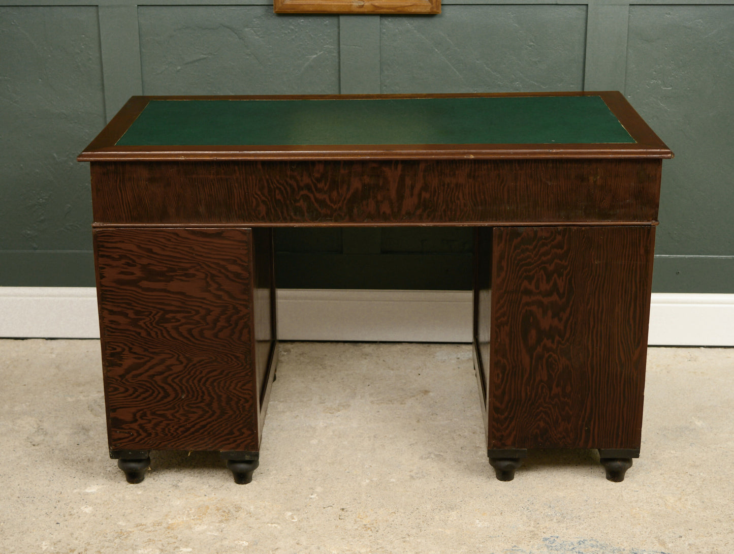 Victorian Oak Pedestal Desk with Full Width Drawer & Green Top