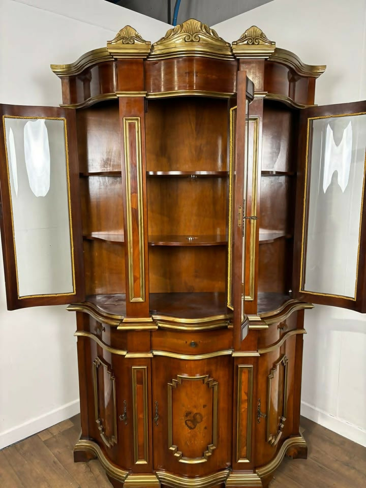 Serpentine Display Cabinet with Italian Marquetry – Glazed Top & Cupboard Base