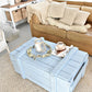 Pastel Blue Vintage Military Chest Coffee Table – Reclaimed Solid Wood Army Trunk Storage Table, Rustic Farmhouse Coffee Table