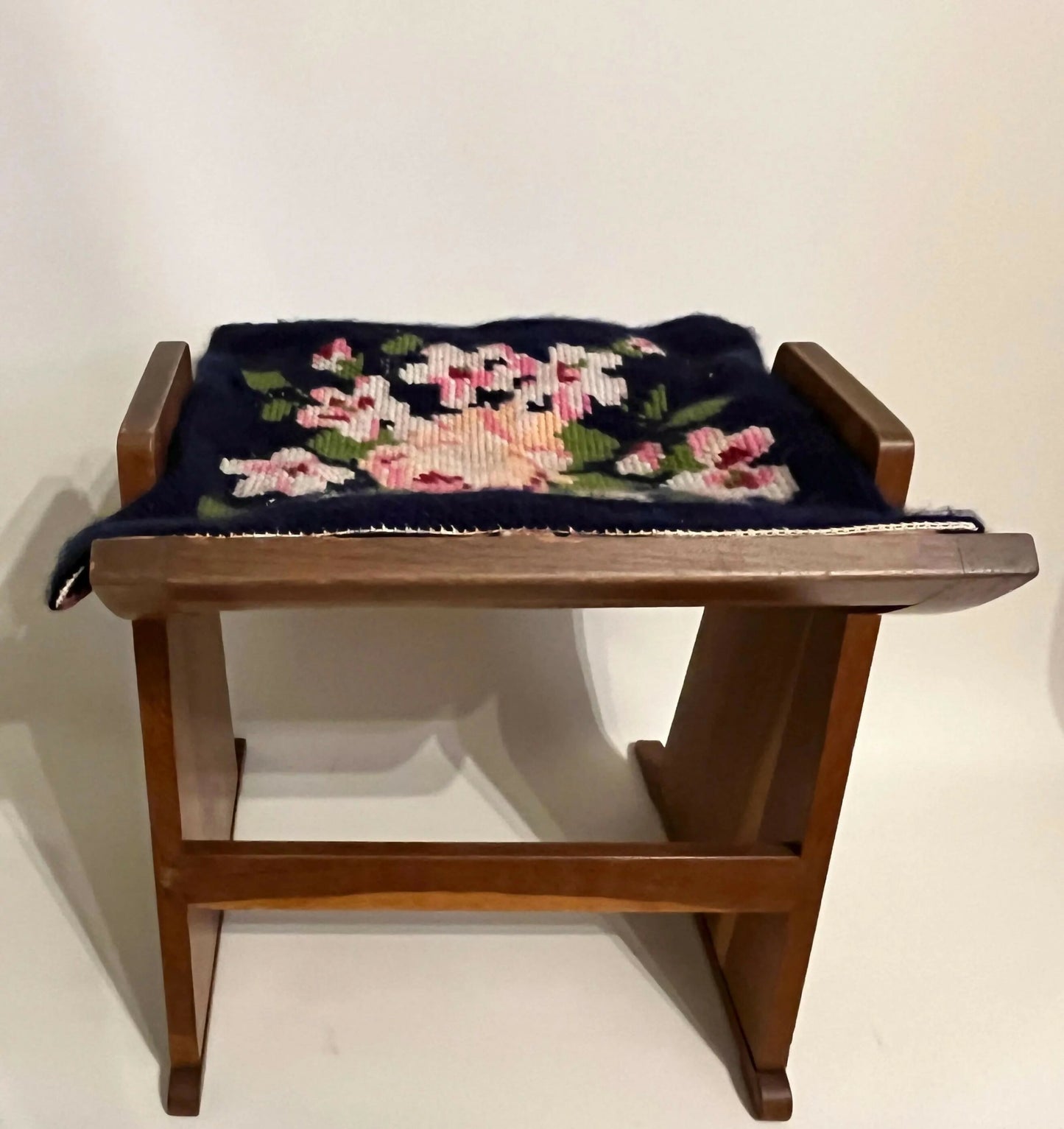 Gomme Vanity Stool Arts & Crafts Oak Floral Embroidery Seat or Piano Stool