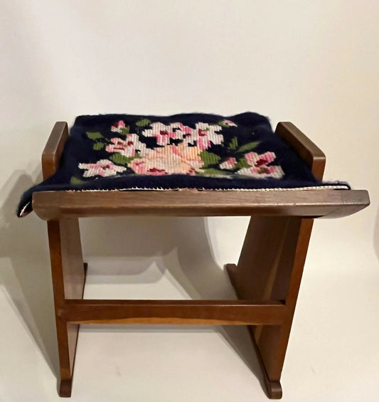 Gomme Vanity Stool Arts & Crafts Oak Floral Embroidery Seat or Piano Stool